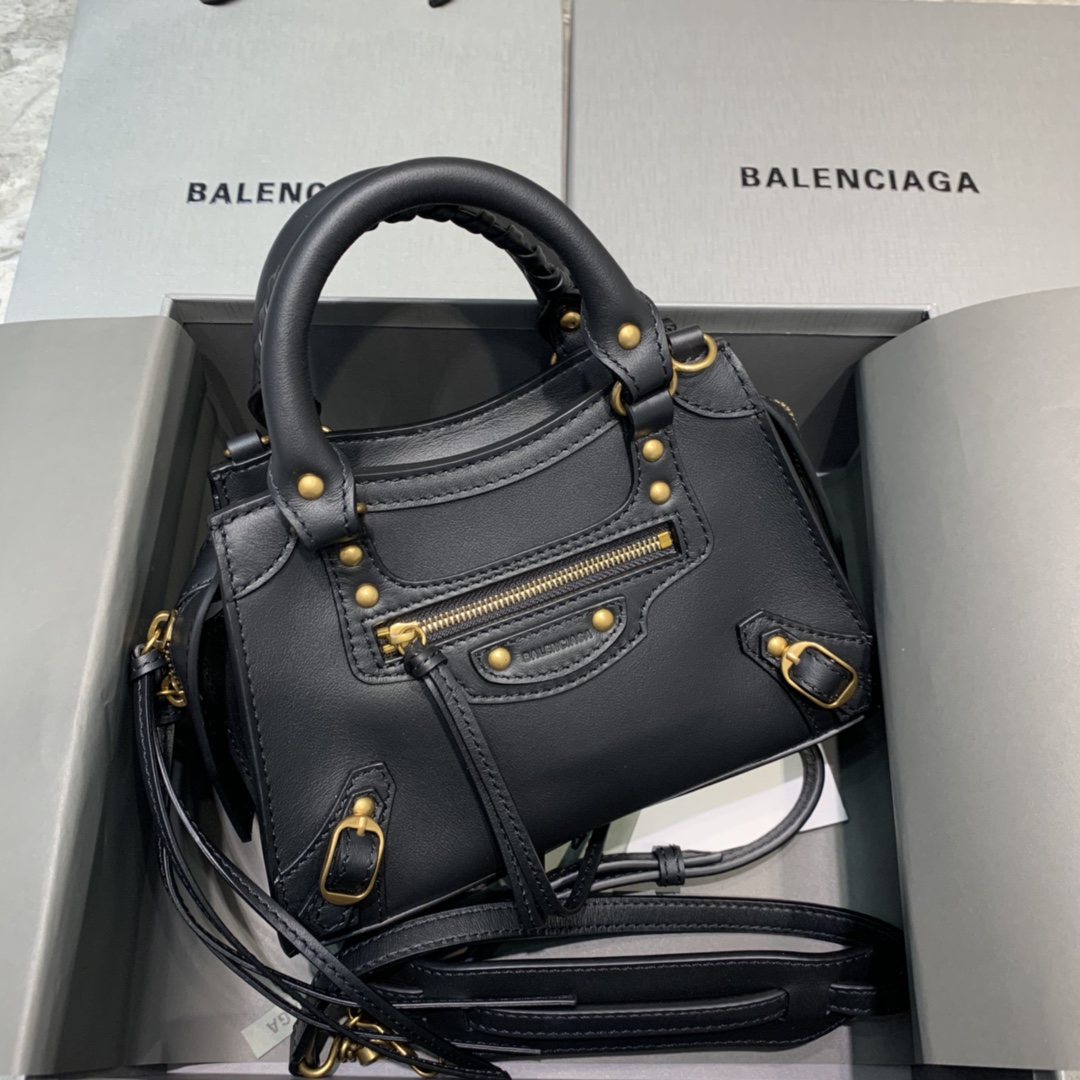 Balenciaga Neo Classic Mini Handbag Smooth Calfskin Shoulder Bag Black/Gold